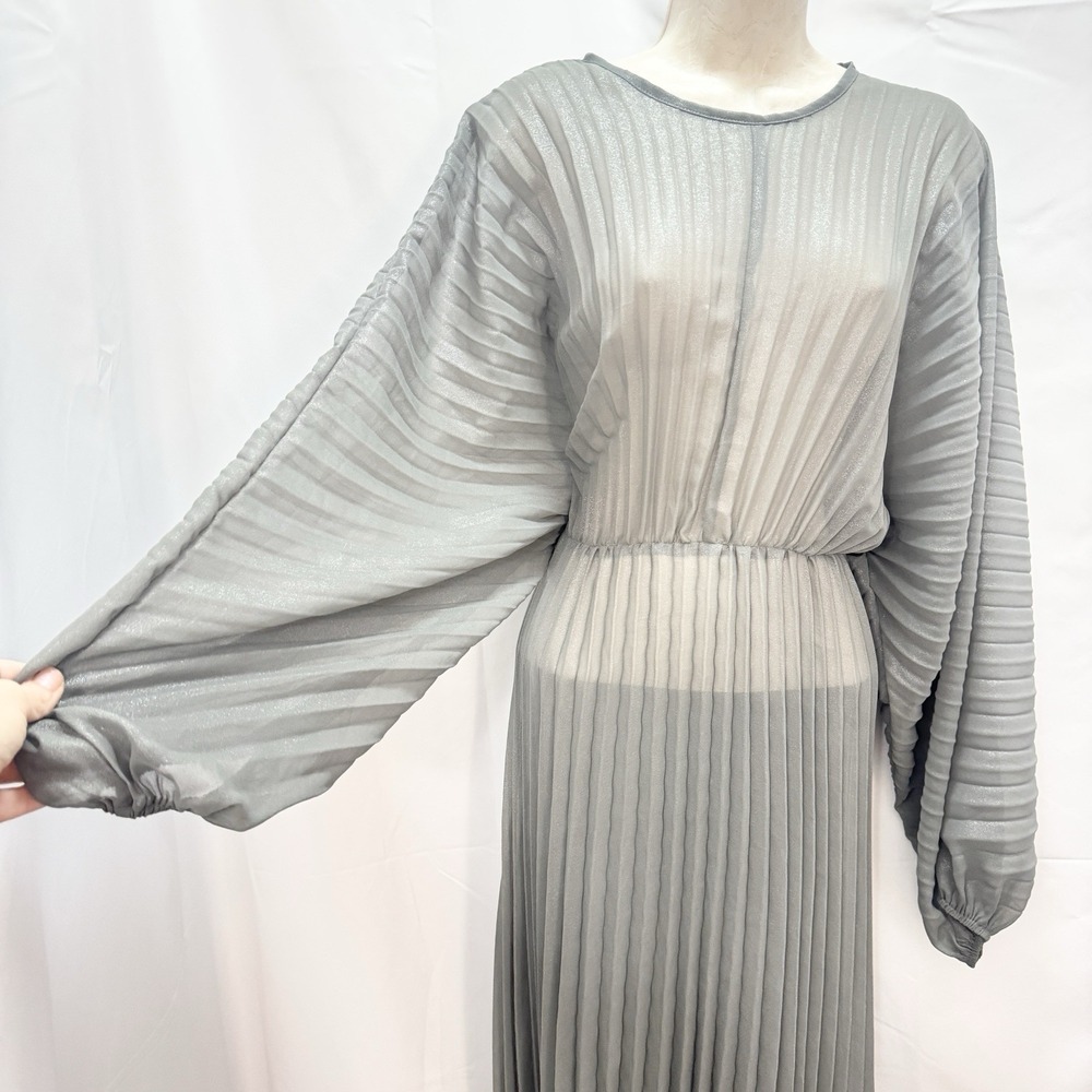 Sheer Pleated Taupe Women’s Dress- Resort Wear One Size - Picture 6 of 10
